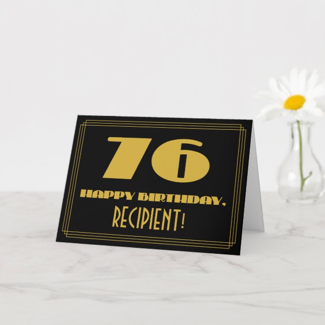 76th Birthday: Name + Art Deco Inspired Look "76" Card (Small Plant)