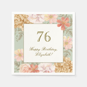 76th Birthday Napkin Autumn Color Floral Sage