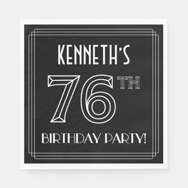 76th Birthday Party: Art Deco Style + Custom Name Napkin (Front)