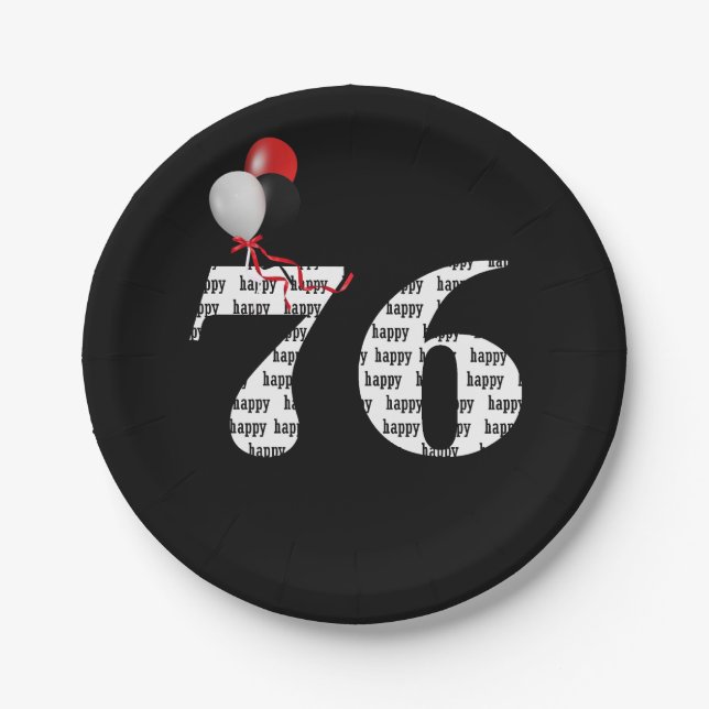 76th birthday party balloons paper plate (Front)