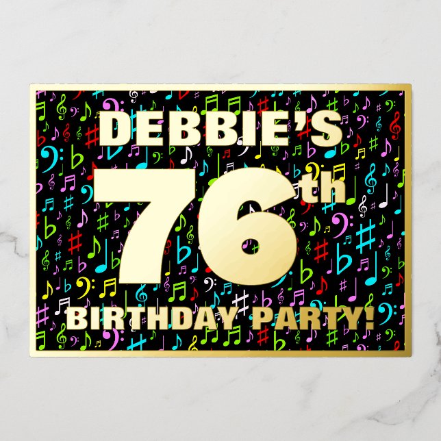 76th Birthday Party — Fun, Colourful Music Symbols (Front)