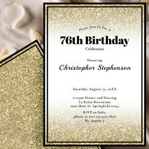 76th Birthday Party Invitation in Black and Gold