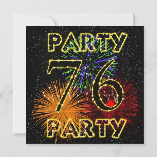 76th birthday party invitation with fireworks (Front)