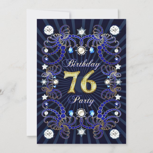 76th birthday party invite with masses of jewels (Front)
