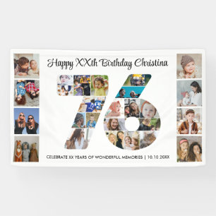76th Birthday Party Number 76 Photo Collage Banner