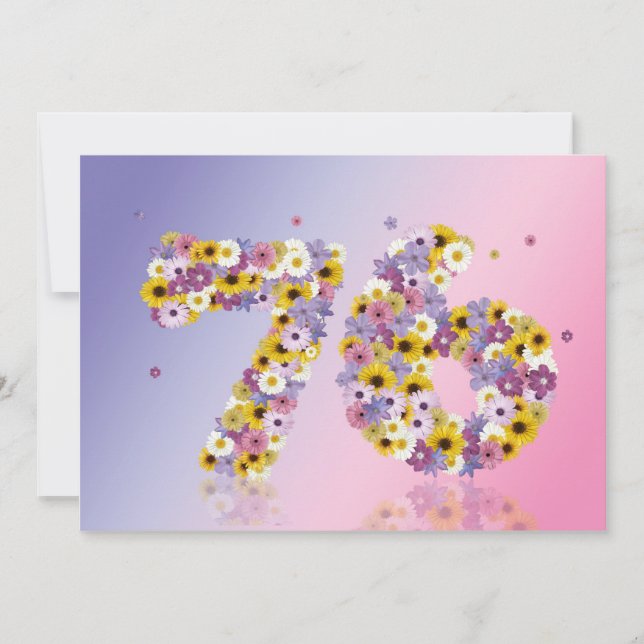 76th Birthday party, with flowered letters Invitation (Front)