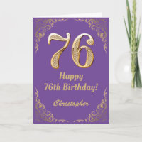 76th Birthday Purple and Gold Glitter Frame