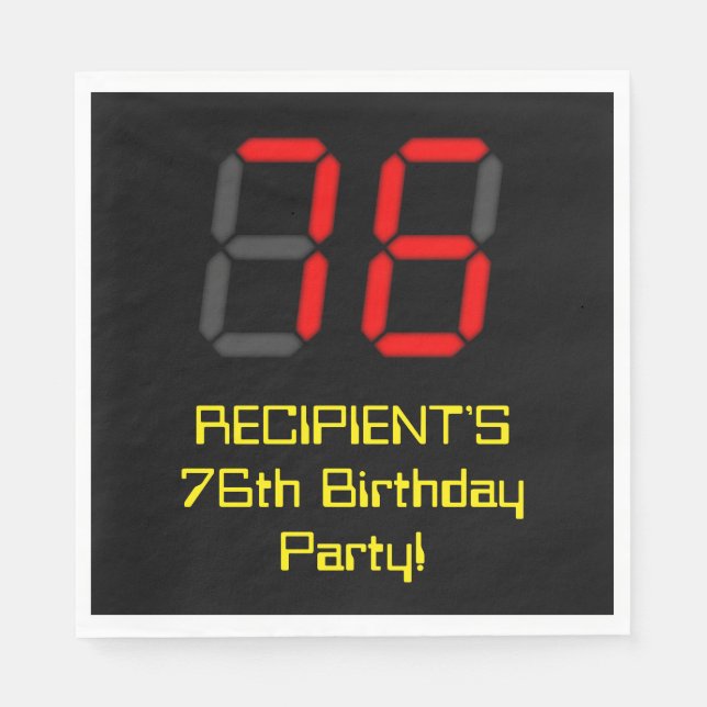 76th Birthday: Red Digital Clock Style "76" + Name Napkin (Front)