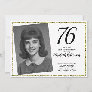 76th Custom Photo White and Gold  Invitation
