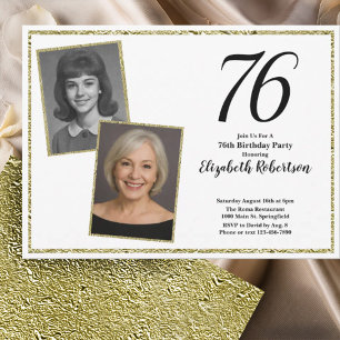 76th Custom Photo White and Gold  Invitation