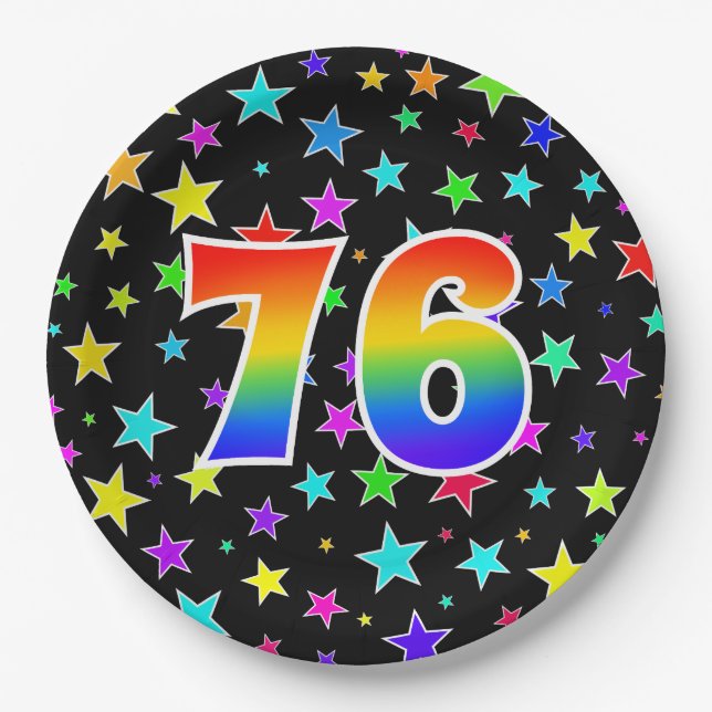 76th Event: Bold, Fun, Colourful Rainbow 76 Paper Plate (Front)