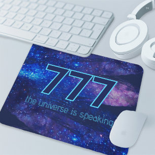 777 Angel Number Dark Blue Sparkle Manifestation Mouse Mat