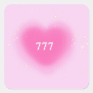 777 Pretty Pink Heart Aesthetic Angel Number  Square Sticker