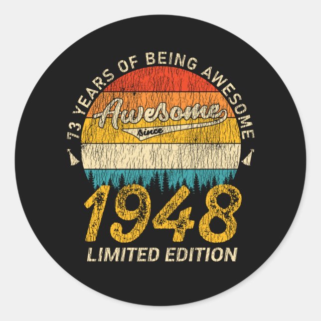 77 Year Old 1948 Retro Awesome 77th Birthday Gift Classic Round Sticker (Front)