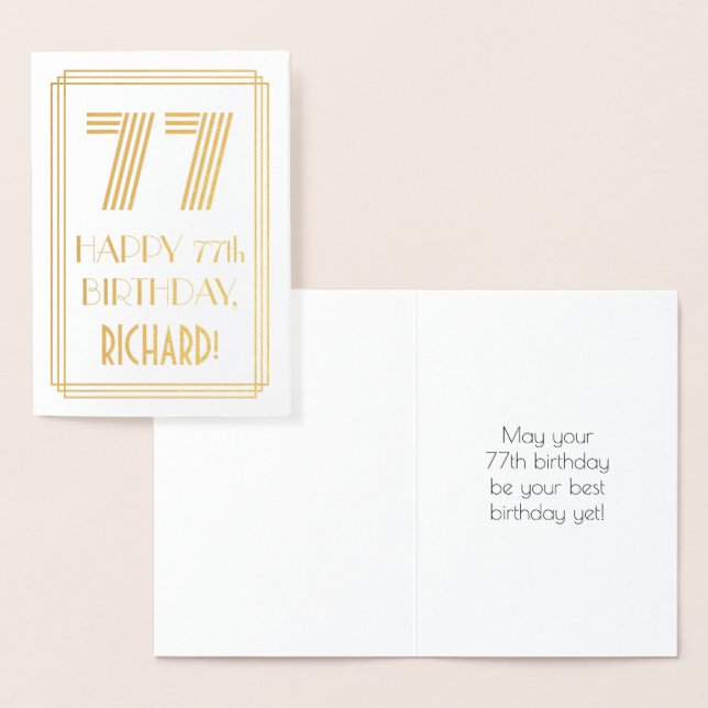 77th Birthday - Art Deco Inspired Look "77" & Name Foil Card (Display)