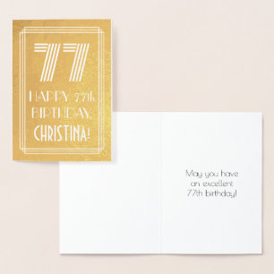 77th Birthday – Art Deco Inspired Look "77" + Name Foil Card