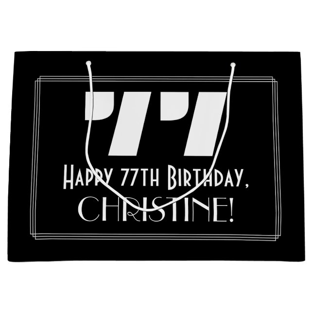 77th Birthday ~ Art Deco Inspired Look "77" + Name Large Gift Bag (Front)