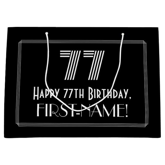 77th Birthday — Art Deco Inspired Look "77" & Name Large Gift Bag (Front)