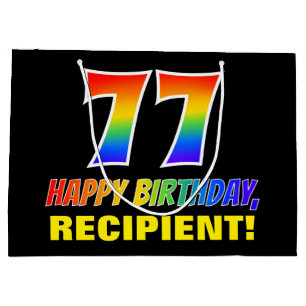 77th Birthday: Bold, Fun, Simple, Rainbow 77 Large Gift Bag