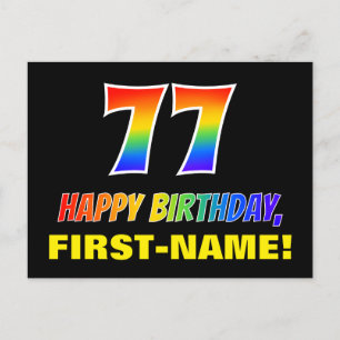 77th Birthday: Bold, Fun, Simple, Rainbow 77 Postcard