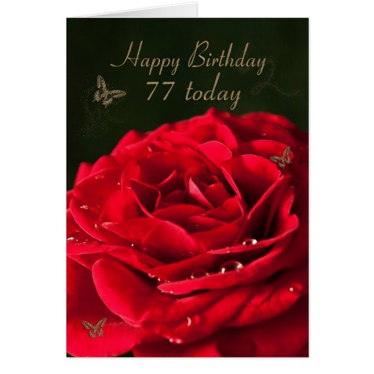 77th Birthday Card with a classic red rose