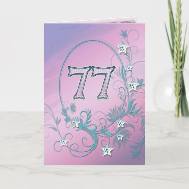 77th Birthday card with diamond stars (Front)