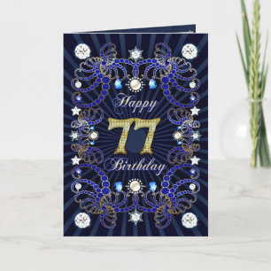 77th birthday card with masses of jewels