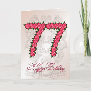 77th birthday card with roses and leaves