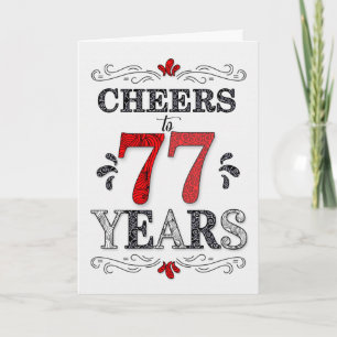 77th Birthday Cheers in Red White Black Pattern Card