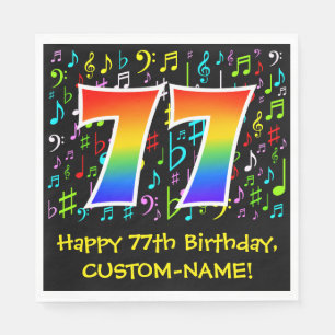 77th Birthday - Colorful Music Symbols, Rainbow 77 Napkin
