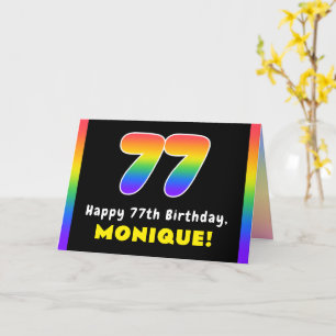 77th Birthday: Colorful Rainbow # 77, Custom Name Card