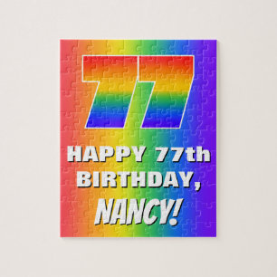 77th Birthday: Colourful, Fun Rainbow Pattern # 77 Jigsaw Puzzle