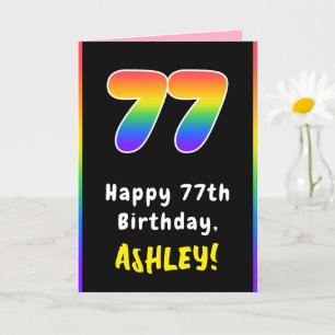 77th Birthday: Colourful Rainbow # 77, Custom Name Card