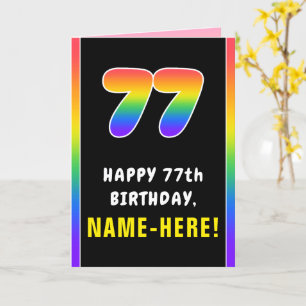 77th Birthday: Colourful Rainbow # 77, Custom Name Card