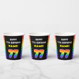 77th Birthday: Colourful Rainbow # 77, Custom Name Paper Cups
