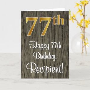 77th Birthday: Elegant Faux Gold Look #, Faux Wood Card