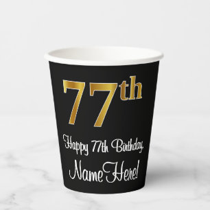 77th Birthday - Elegant Luxurious Faux Gold Look # Paper Cups