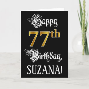 77th Birthday — Fancy Script; Faux Gold Look; Name Card