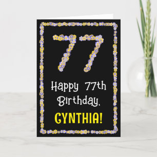 77th Birthday: Floral Flowers Number, Custom Name Card