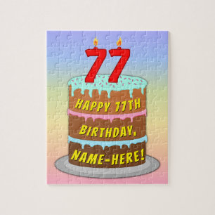 77th Birthday: Fun Cake and Candles + Custom Name Jigsaw Puzzle