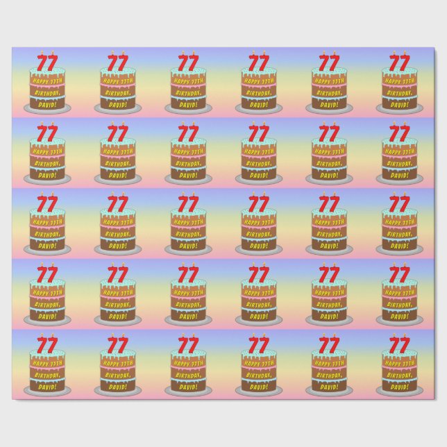 77th Birthday: Fun Cake and Candles + Custom Name Wrapping Paper (Seam)