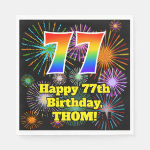 77th Birthday: Fun Fireworks Pattern + Rainbow 77 Napkin