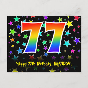 77th Birthday: Fun Stars Pattern, Rainbow 77, Name Postcard
