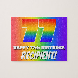 77th Birthday — Multicolored Rainbow Pattern “77” Jigsaw Puzzle