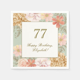77th Birthday Napkin Autumn Colour Floral Sage
