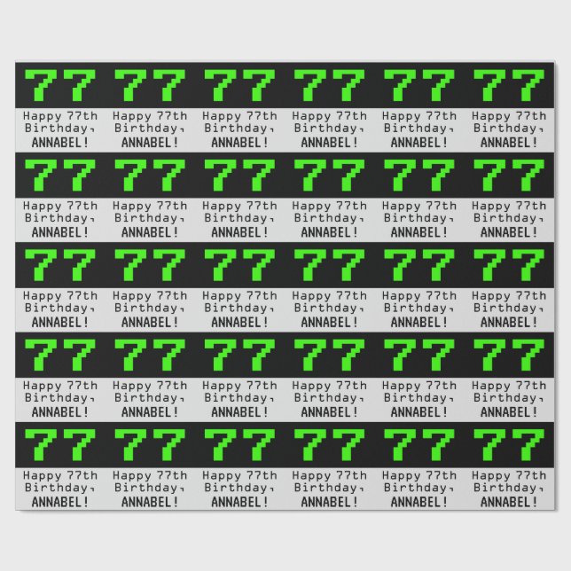 77th Birthday - Nerdy / Geeky Style "77" and Name Wrapping Paper (Flat)