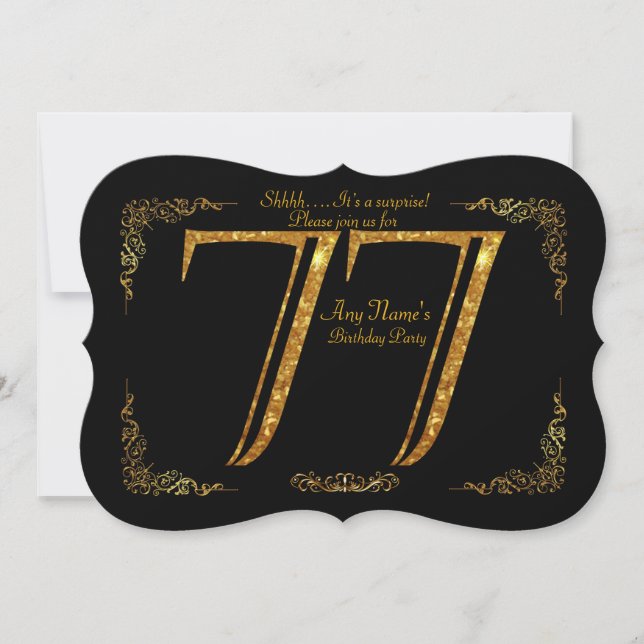 77th,Birthday party 77th,great Gatsby,black & gold Invitation (Front)