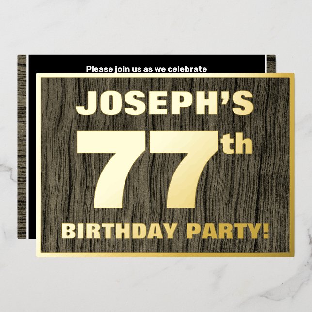 77th Birthday Party: Bold, Faux Wood Grain Pattern (Front/Back)