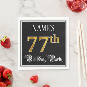 77th Birthday Party — Fancy Script, Faux Gold Look Napkin