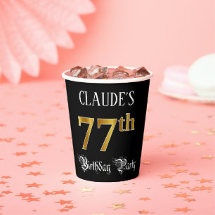 77th Birthday Party — Fancy Script, Faux Gold Look Paper Cups